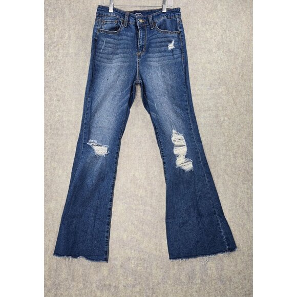 Scoop Womens Ankle Flare Distressed Jeans Size 8 Medium Wash Denim Raw Hem Style - Picture 1 of 10